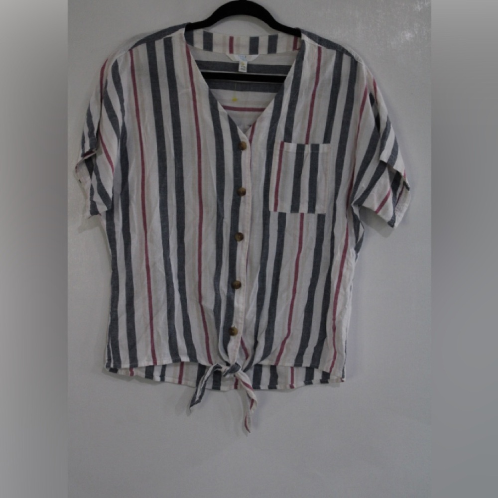 TIME & TRU Striped Shirt Color: White/Blue/Pink Size: S
